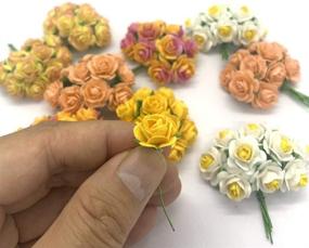 img 1 attached to 🌼 Handmade 100 pcs Mini Rose Mixed Yellow Mulberry Paper Flowers: Perfect for Scrapbooking, Weddings, Dollhouses, and Cards, with Small Roses 15-18 mm