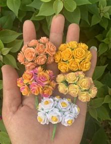 img 3 attached to 🌼 Handmade 100 pcs Mini Rose Mixed Yellow Mulberry Paper Flowers: Perfect for Scrapbooking, Weddings, Dollhouses, and Cards, with Small Roses 15-18 mm