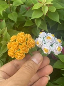 img 2 attached to 🌼 Handmade 100 pcs Mini Rose Mixed Yellow Mulberry Paper Flowers: Perfect for Scrapbooking, Weddings, Dollhouses, and Cards, with Small Roses 15-18 mm