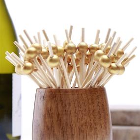 img 1 attached to Pukavt Handmade Wooden Cocktail Picks - 100 Count Party Supplies, Matt Gold Pearl Sticks, Best for Cocktails