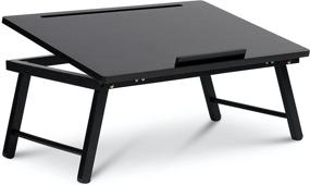 img 4 attached to 🛏️ Versatile and Convenient PJ Wood Bed Tray Table: Laptop Desk for Snack, Breakfast, and Work - Black