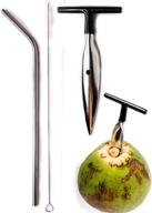 cocomon coconut opener tool with stainless straw - easy grip handle and safe stainless steel drinking straws included logo