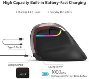 img 1 attached to 🖱️ Delux Rechargeable Bluetooth Ergonomic Mouse: Silent Vertical Mouse with Dual Mode Connectivity, 6 Buttons and 4 Gear DPI for Laptop and PC (M618mini-Jet)