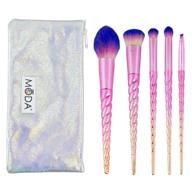 🦄 moda mythical star traveler 6pc unicorn makeup brush set with pouch - full size brushes for blush, complexion, domed shadow, crease, and angle eyeliner logo