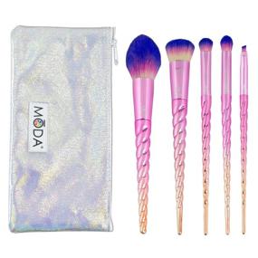 img 4 attached to 🦄 MODA Mythical Star Traveler 6pc Unicorn Makeup Brush Set with Pouch - Full Size Brushes for Blush, Complexion, Domed Shadow, Crease, and Angle Eyeliner