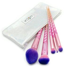 img 2 attached to 🦄 MODA Mythical Star Traveler 6pc Unicorn Makeup Brush Set with Pouch - Full Size Brushes for Blush, Complexion, Domed Shadow, Crease, and Angle Eyeliner