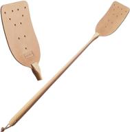premium heavy duty fly swatter - thick leather swat with long-lasting wooden handle - ensures lifetime use logo