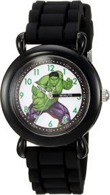 img 3 attached to Black Silicone Strap Marvel Boys' Hulk Analog-Quartz Watch, Size 16 (Model: WMA000029)