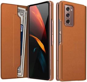 img 4 attached to 📱 CENMASO Samsung Galaxy Z Fold 2 Case: Stylish Magnetic Flap & Invisible Wallet in Saddle Brown - 2020 5G Case