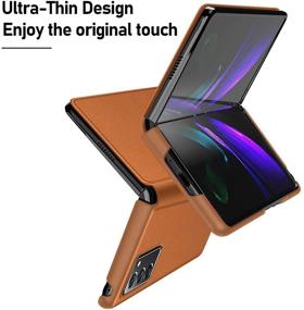 img 3 attached to 📱 CENMASO Samsung Galaxy Z Fold 2 Case: Stylish Magnetic Flap & Invisible Wallet in Saddle Brown - 2020 5G Case