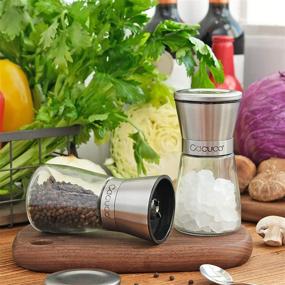 img 3 attached to 🧂 Cacuco Ceramic and Stainless Steel Salt and Pepper Grinder Set with Glass Body, Adjustable Mill Shakers - Refillable, Easy-to-Clean Grinders, Includes Bonus Stainless Steel Spoon and Cleaning Brush