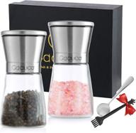 🧂 cacuco ceramic and stainless steel salt and pepper grinder set with glass body, adjustable mill shakers - refillable, easy-to-clean grinders, includes bonus stainless steel spoon and cleaning brush logo