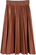 👗 sunfura winter women's elastic waist faux leather swing flare pleated skirt logo
