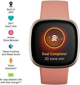 img 3 attached to 📱 Fitbit Versa 3 Health & Fitness Smartwatch: Bluetooth Calls/Texts, GPS, Heart Rate, SpO2, Fast Charging, 6+ Days Battery - Pink/Gold (International Version)