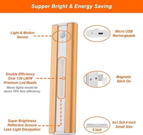 img 3 attached to Ultimate Illumination: Rechargeable Motion Sensor LED Closet Lights - Super Bright Indoor 💡 Lighting Solution for Cabinets, Ultra Energy-Saving & Battery Operated (6 inch, 0.75W, 5700K Gold)