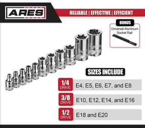 img 3 attached to 🔧 ARES 70261 - 11-полный набор наружных торцевых головок с квадратами 1/4, 3/8 и 1/2 дюйма - включает головки E4 по E20 - поставляется с удобной рейкой для хранения головок
