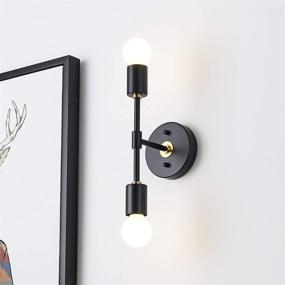 img 2 attached to BRIGHTTIA 2 Light Wall Sconce - Modern Minimalist Bathroom Vanity And Hallway Lighting - Mid Century Industrial Exposed Bulb Wall Lamp - Flush Mount Fixture - Black/Brushed Gold (BW0023-2BG)