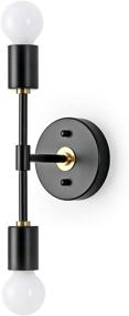 img 4 attached to BRIGHTTIA 2 Light Wall Sconce - Modern Minimalist Bathroom Vanity And Hallway Lighting - Mid Century Industrial Exposed Bulb Wall Lamp - Flush Mount Fixture - Black/Brushed Gold (BW0023-2BG)