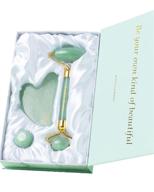 🌿 organic jade roller & gua sha set for face - premium natural facial massage tools for lymphatic drainage, skin rejuvenation, reducing puffiness, and neck & face firming logo