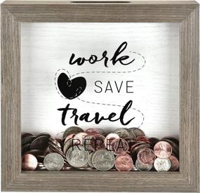 img 3 attached to 🏦 MCS Work Save Travel Repeat Fund Bank Shadowbox: The Perfect Gray Woodgrain Travel Keepsake