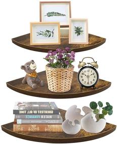 img 4 attached to 📚 Rustic Floating Corner Wall Shelves Set of 3 for Bedroom, Living Room, Bathroom, Kitchen - Wall Mount Storage Shelf Decor