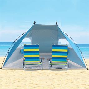 img 4 attached to 🏖️ Easily Assemble and Transport the 9ft Large Sun Shelter Beach Tent: Family-Friendly, UV Protection, Blue