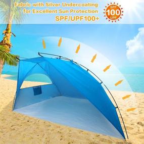 img 1 attached to 🏖️ Easily Assemble and Transport the 9ft Large Sun Shelter Beach Tent: Family-Friendly, UV Protection, Blue