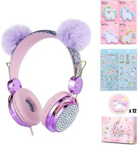 img 4 attached to Наушники для детей Charlxee POM POM Bear с мишками и HD звуком и микрофоном для девочек, детей и подростков - Наушники с проводом типа Over-Ear On-Ear с 3,5 мм разъемом - Идеальны для школы и в качестве подарка в стиле единорога (фиолетовые)