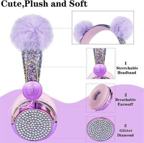 img 1 attached to Наушники для детей Charlxee POM POM Bear с мишками и HD звуком и микрофоном для девочек, детей и подростков - Наушники с проводом типа Over-Ear On-Ear с 3,5 мм разъемом - Идеальны для школы и в качестве подарка в стиле единорога (фиолетовые)