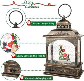 img 2 attached to Musical Lighted Snow Globe Lantern - Christmas Snowflake Water Globe, 8-inch, USB/Battery Powered with Timer - Glittery Holiday Home Decoration, Tabletop Decorative Gift