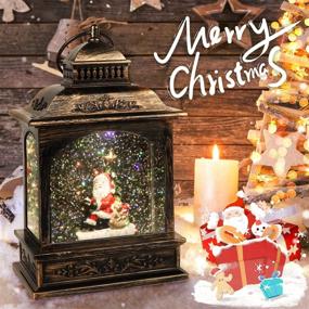 img 1 attached to Musical Lighted Snow Globe Lantern - Christmas Snowflake Water Globe, 8-inch, USB/Battery Powered with Timer - Glittery Holiday Home Decoration, Tabletop Decorative Gift