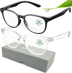 img 4 attached to 👓 Protective Blue Light Blocking Glasses 2-Pack: Relieve Eyestrain, Enhance Visual Comfort, and Shield from Harmful UV Glare - Clear & Black - Unisex Design