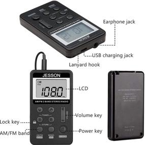 img 3 attached to Переносной персональный карманный радиоприемник JESSON с цифровой настройкой, стереозвуком, наушниками и аккумулятором для прогулок.