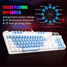 img 1 attached to 🖥️ Upgraded 2021 MageGee Mechanical Gaming Keyboard with Blue Switch, 104 White Backlit Keys, USB Wired Computer Keyboard for Laptop, Desktop, PC Gamers (White & Blue)