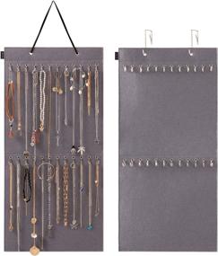 img 4 attached to Versatile Gray Necklace Holder: Wall Mounted Jewelry Organizer with 24 Hooks for Women and Girls - Stylish and Space-Saving Solution (1 Pack)