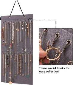 img 2 attached to Versatile Gray Necklace Holder: Wall Mounted Jewelry Organizer with 24 Hooks for Women and Girls - Stylish and Space-Saving Solution (1 Pack)