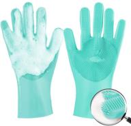 🧤 reusable silicone dishwashing gloves with cleaning brush - heat resistant, sponge scrubbers for kitchen, housework, bathroom, bathing, car washing (green) logo