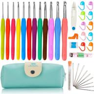 🧶 37-piece crochet hooks set with ergonomic soft handles, 2mm(b)-8mm(l) sizes, large eye blunt needles, stitch markers kit, and portable case - perfect gift for mom logo
