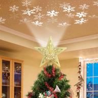 🌟 lighted gold christmas tree topper: 3d hollow sparkling star with rotating magic cool white snowflake projector - ideal christmas tree ornament (gold) logo