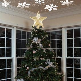 img 3 attached to 🌟 Lighted Gold Christmas Tree Topper: 3D Hollow Sparkling Star with Rotating Magic Cool White Snowflake Projector - Ideal Christmas Tree Ornament (Gold)