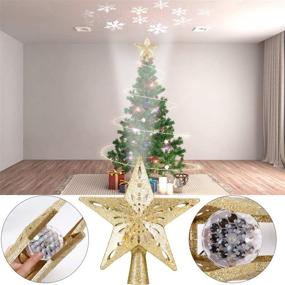 img 2 attached to 🌟 Lighted Gold Christmas Tree Topper: 3D Hollow Sparkling Star with Rotating Magic Cool White Snowflake Projector - Ideal Christmas Tree Ornament (Gold)