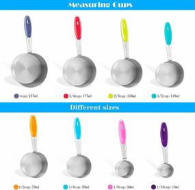 img 3 attached to Versatile 16-Piece Stainless Steel Measuring Cups and Spoons Set with Colored Silicone Handles for Dry and Liquid Ingredients by WKTFOBM