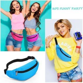 img 3 attached to 🎉 Neon Bachelorette Fanny Pack Set: 6-Piece 80s Party Waist Bag Collection in Vibrant Shades (Purple, Blue, Green, Rose, Orange, Yellow) - Adjustable Waist