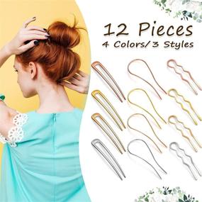 img 3 attached to 💇 Set of 12 Metal U-Shaped Hairpins | Hair Pin Stick Fork | French Hair Pin | 2 Prong Updo Chignon Pins | Elegant Hair Accessories for Women & Girls