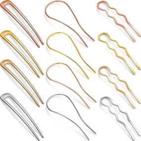 img 4 attached to 💇 Set of 12 Metal U-Shaped Hairpins | Hair Pin Stick Fork | French Hair Pin | 2 Prong Updo Chignon Pins | Elegant Hair Accessories for Women & Girls