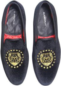 img 3 attached to Vintage Embroidered ELANROMAN Smoking Loafers for Men