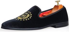 img 4 attached to Vintage Embroidered ELANROMAN Smoking Loafers for Men