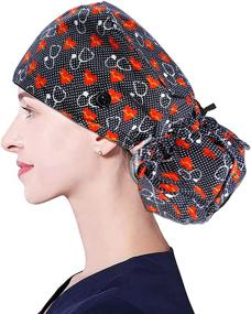 img 4 attached to 🧢 Adjustable Working Cap with Buttons, Cotton Sweatband, Ponytail Holder for Long Hair, Tie Back Hats - Ideal for Women and Men