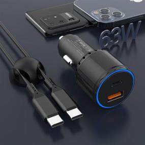 img 4 attached to Super Fast Type C Car Charger [63W] with Metal Adaptive 45W PPS/PD&QC3.0 USB C Car Adapter and 3.3ft USB C Cable - Fast Charging for Samsung S21/S20 Ultra/Note 20/10 Plus, iPad Pro/Air, Macbook Laptops