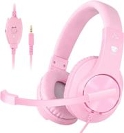 multiplatform gaming headset for ps5, ps4, xbox, pc - pink kids headphones with mic for school supplies - wired pink headphones for girls - headset with microphone - pink gaming headset logo
